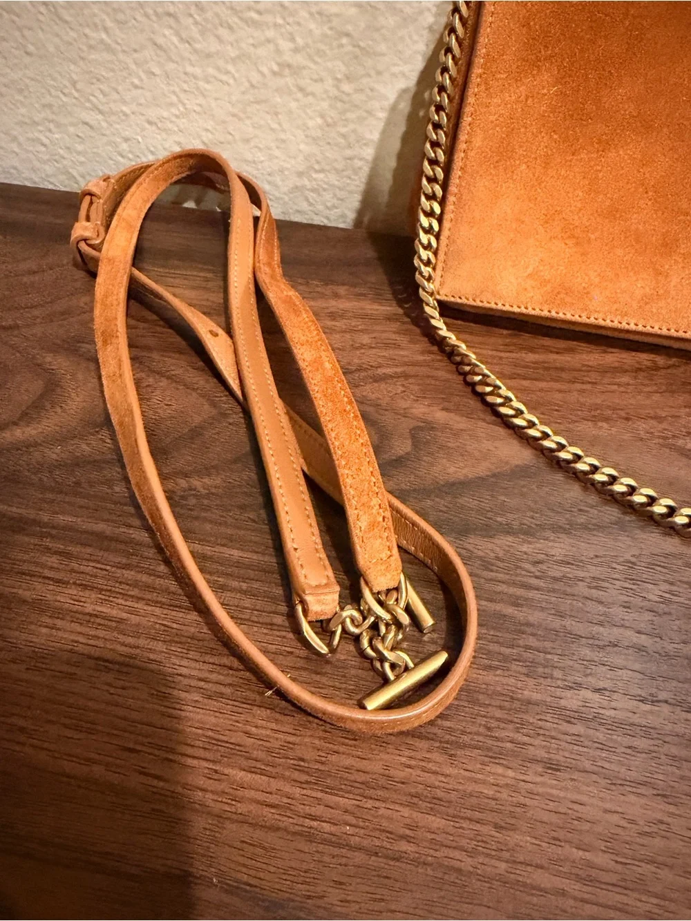 Saint Laurent Suede Tassel Chain handbag in Cognac brown